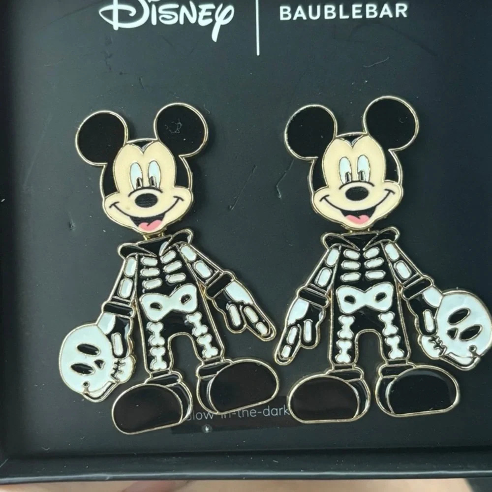 DISNEY Halloween Articulated Mickey Mouse Skeleton Glow in the Dark Earrings NWT